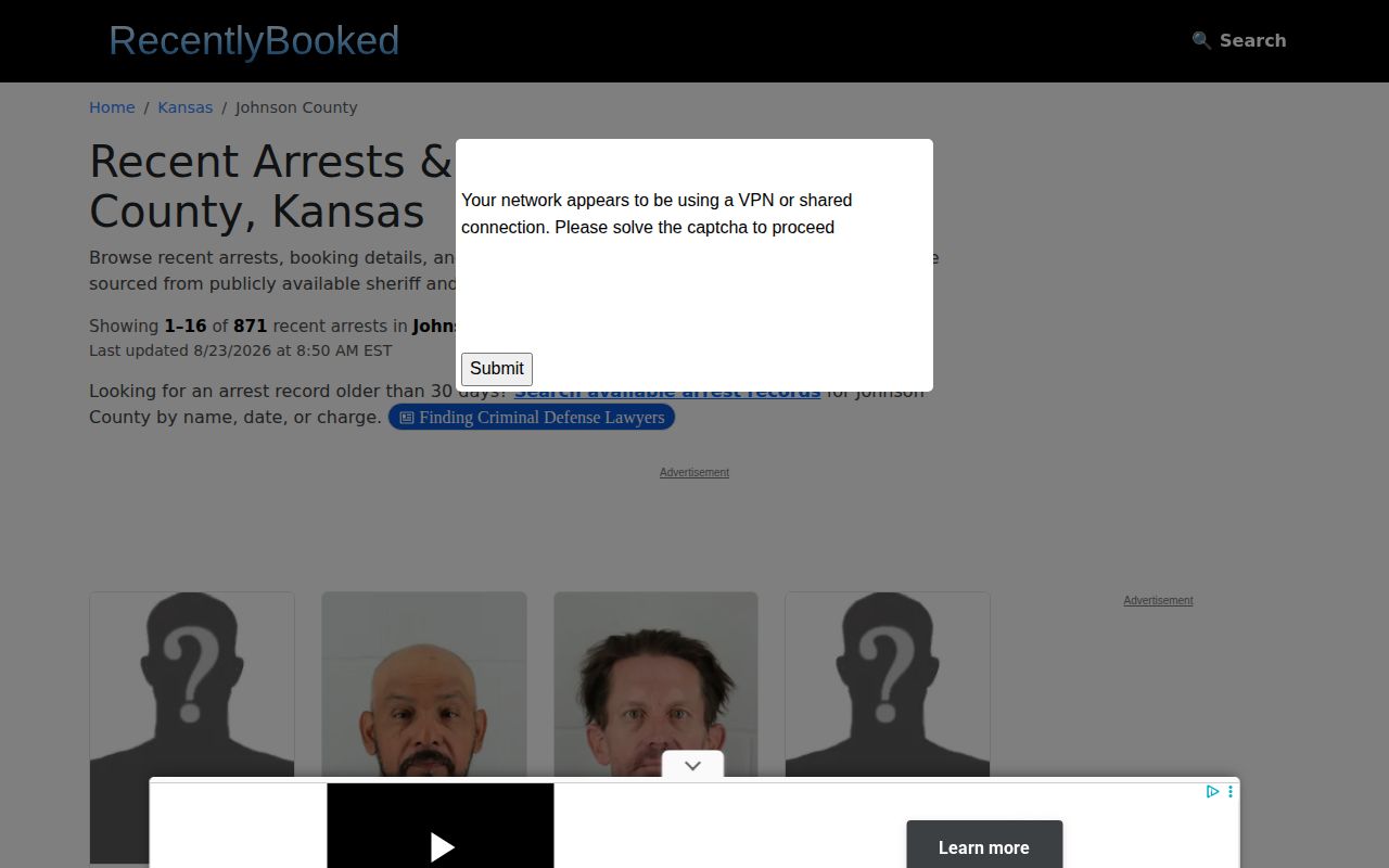 Unofficial Johnson County booking and mugshot aggregator interface